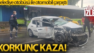 Belediye otobüsü ile otomobil çarp??t?, kad?n sürücü hayat?n? kaybetti